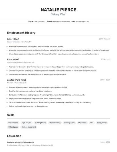 Bakery Chef Resume