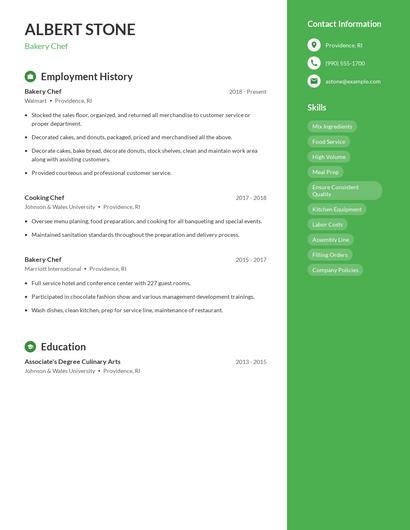 Bakery Chef Resume