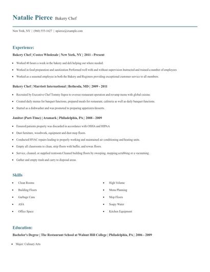 Bakery Chef Resume