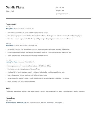 Bakery Chef Resume