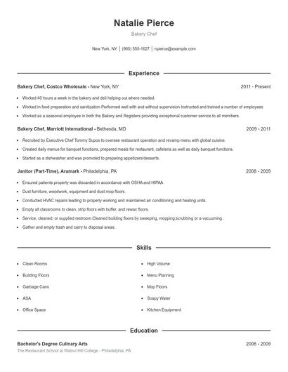 Bakery Chef Resume