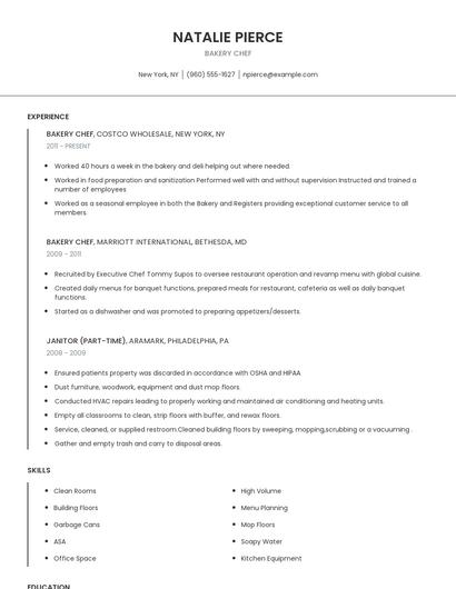 Bakery Chef Resume