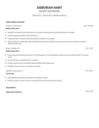 Bakery Decorator Resume