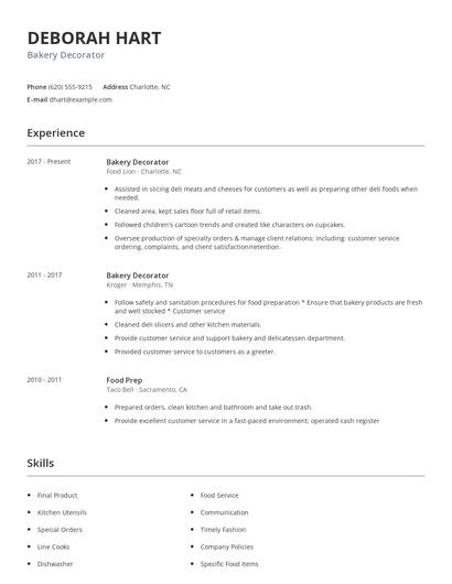 Bakery Decorator Resume