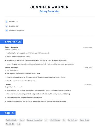 Bakery Decorator Resume