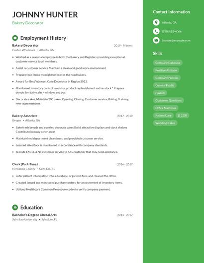 Bakery Decorator Resume