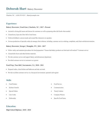 Bakery Decorator Resume