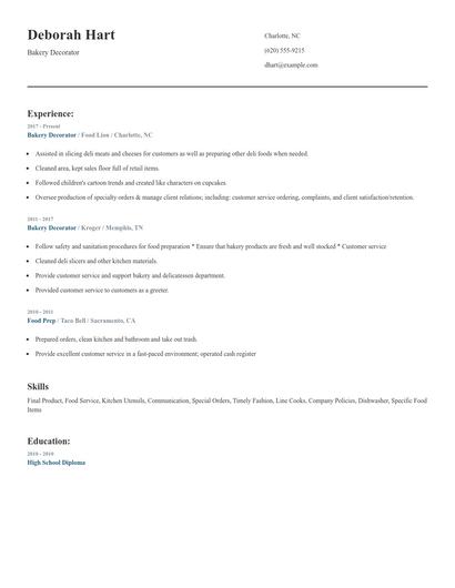 Bakery Decorator Resume
