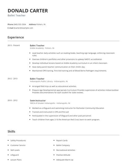 Ballet Teacher Resume