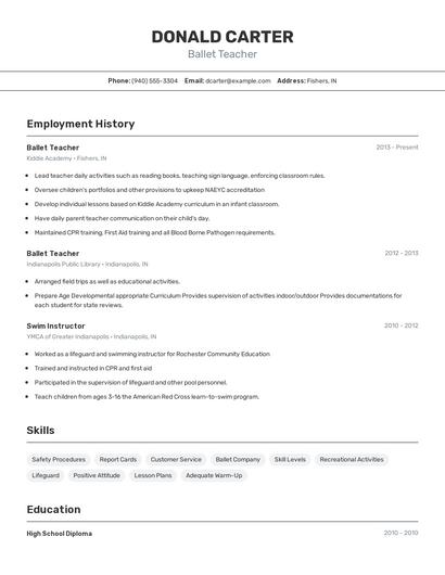 Ballet Teacher Resume