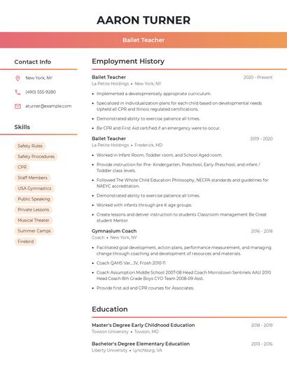 Ballet Teacher Resume