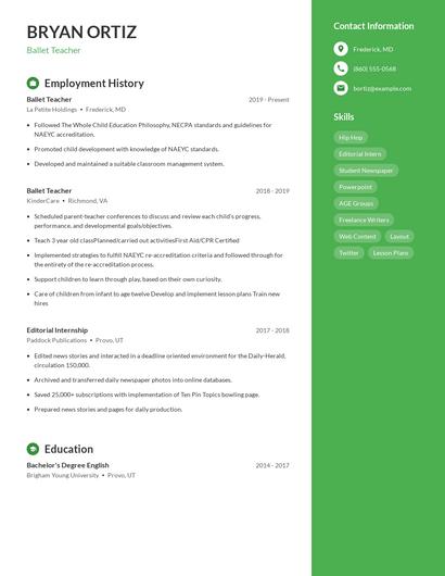 Ballet Teacher Resume
