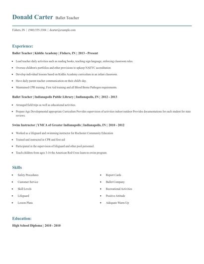 Ballet Teacher Resume