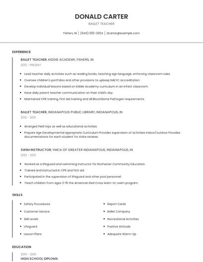Ballet Teacher Resume
