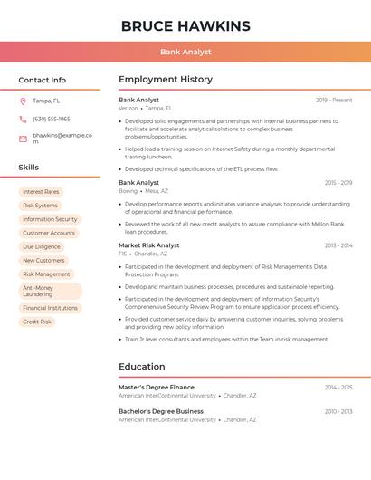 Bank Analyst Resume