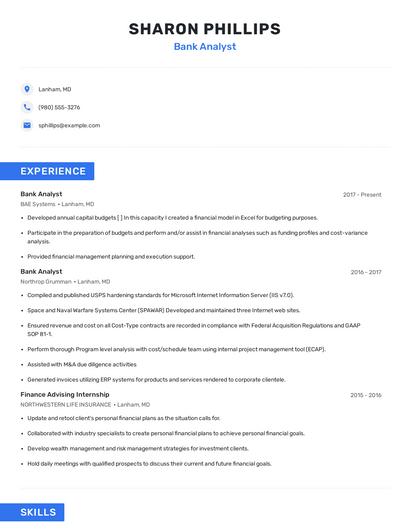 Bank Analyst Resume