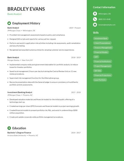 Bank Analyst Resume