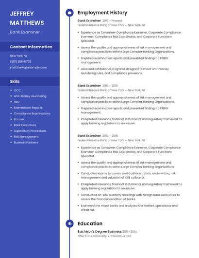 Bank Examiner Resume