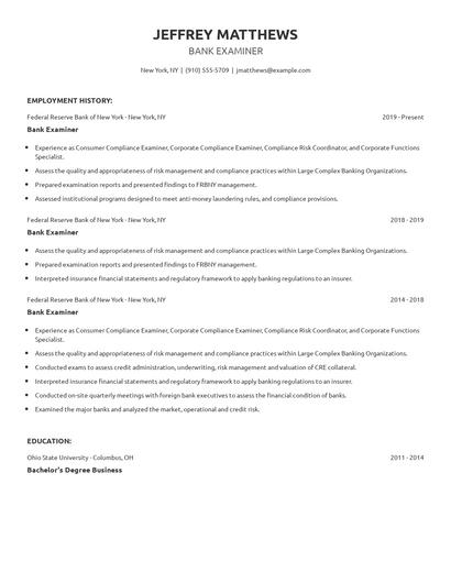 Bank Examiner Resume