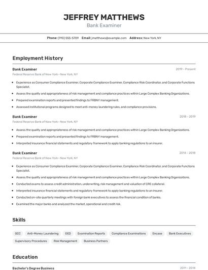 Bank Examiner Resume