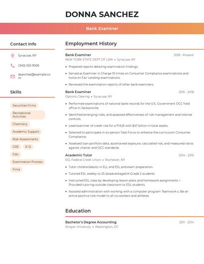Bank Examiner Resume
