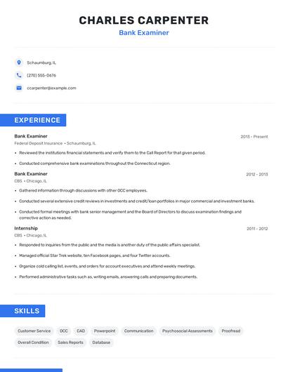 Bank Examiner Resume