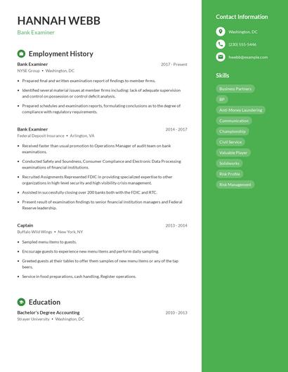 Bank Examiner Resume