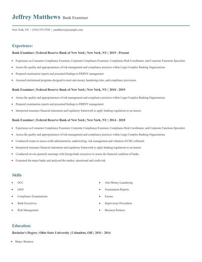 Bank Examiner Resume