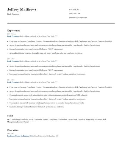 Bank Examiner Resume