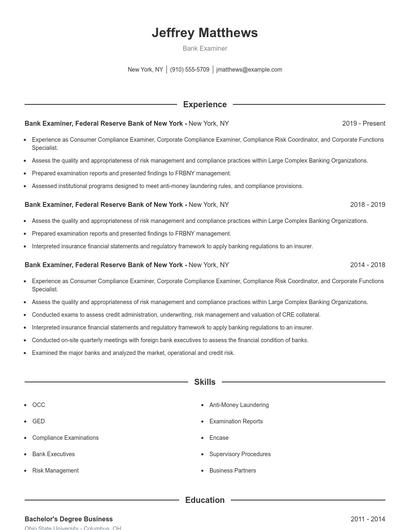 Bank Examiner Resume
