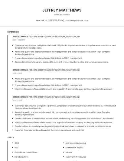 Bank Examiner Resume