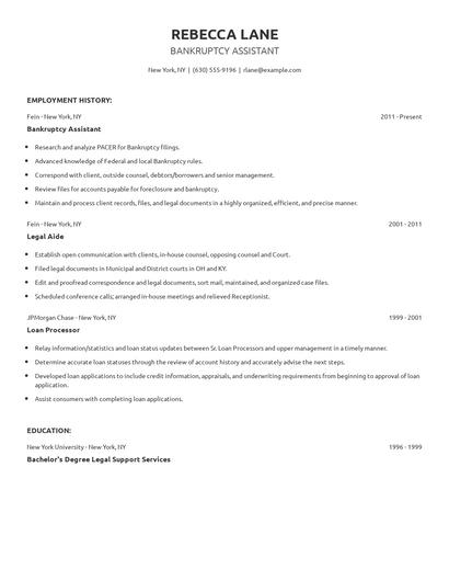 Bankruptcy Assistant Resume