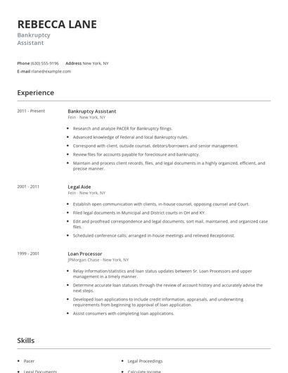 Bankruptcy Assistant Resume