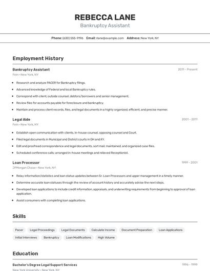 Bankruptcy Assistant Resume