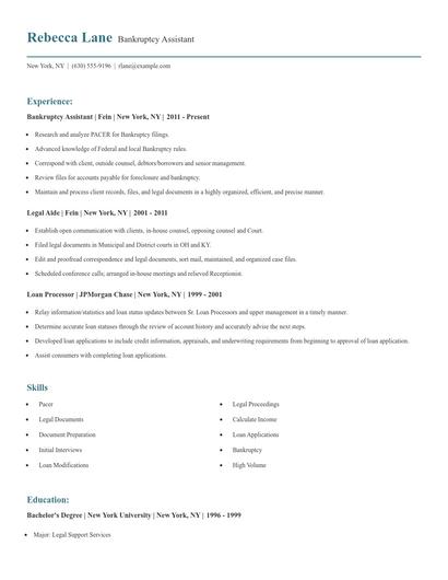 Bankruptcy Assistant Resume