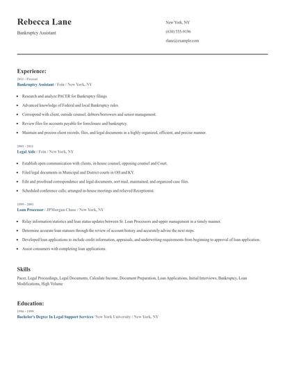 Bankruptcy Assistant Resume