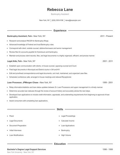 Bankruptcy Assistant Resume