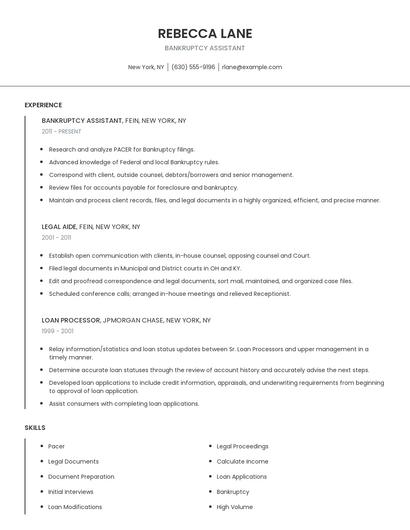 Bankruptcy Assistant Resume