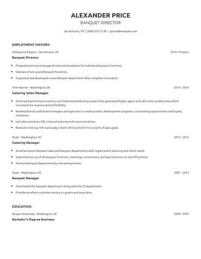 Banquet Director Resume