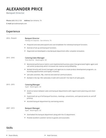Banquet Director Resume