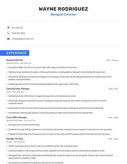 Banquet Director Resume