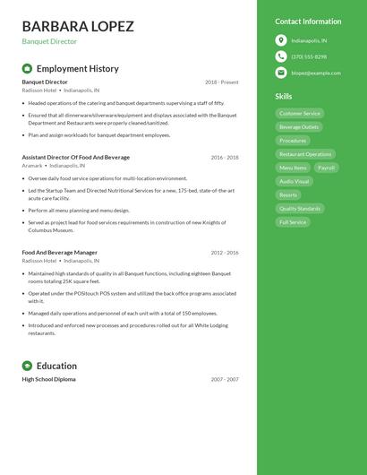 Banquet Director Resume