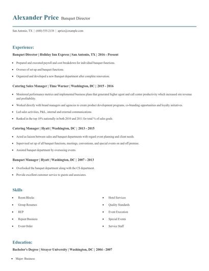 Banquet Director Resume