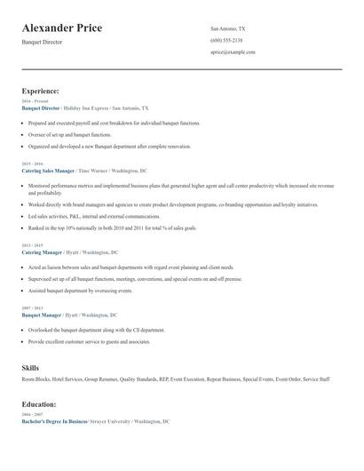 Banquet Director Resume