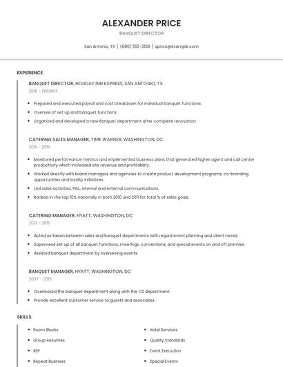 Banquet Director Resume