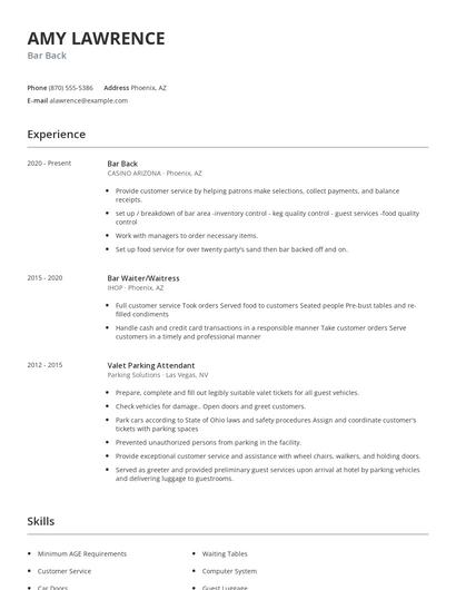 Bar Back Resume
