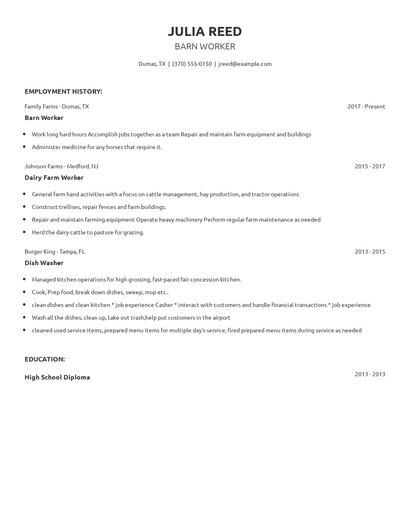 Barn Worker Resume