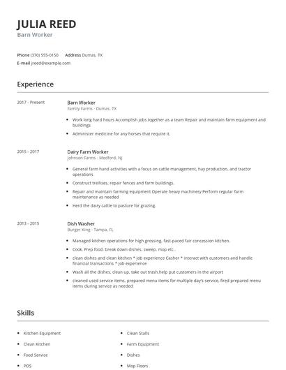 Barn Worker Resume