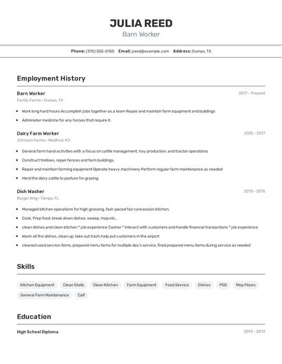 Barn Worker Resume
