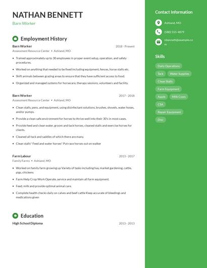 Barn Worker Resume